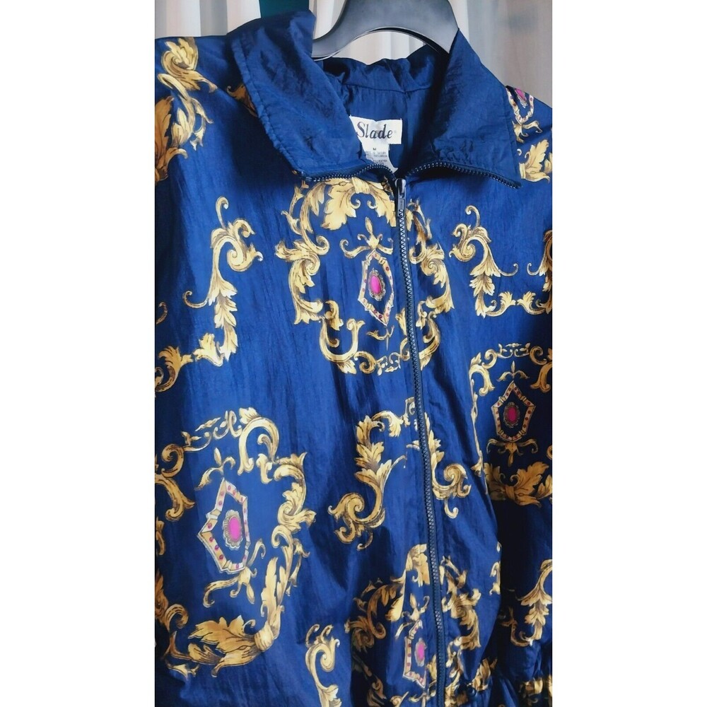 Vintage Slade Jacket Womens Zip+ Drawstring Waist Windbreaker 80- 90's Blue Med - Picture 3 of 10